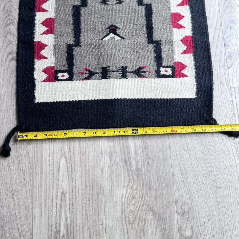 Southwestern Wool Tapestry Rug 20x40 Navajo Native Design Corner Knots Black Red
